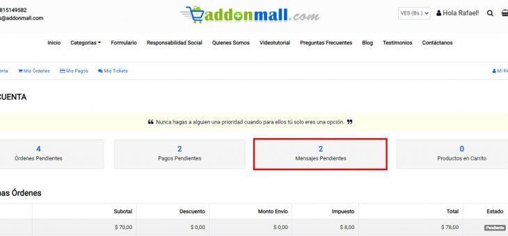 Cómo enviar un ticket para atención al cliente desde una tienda online Addonmall
